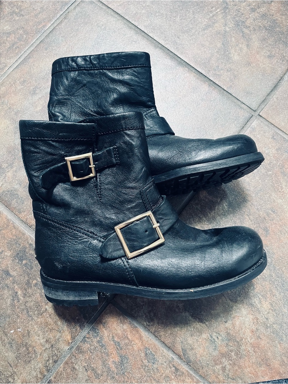 Jimmy Choo Black Leather Buckle Ankle Boots